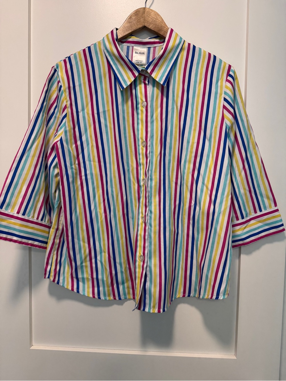 Vintage Blair Rainbow Candy Stripe Button-Down Shirt L Petite 90s
